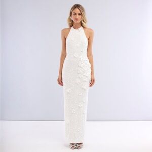 Helsi Brice Halter Fitted Sequin Gown